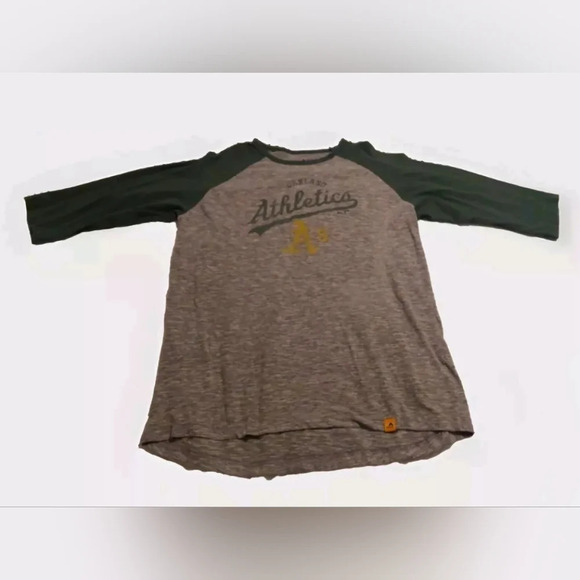 Majestic 90s y2k Oakland A's Baseball 3/4 sleeve tee Gray Green Large - Picture 1 of 6